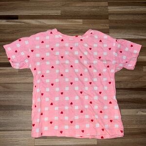 Old Navy Pink Tee with Red Hearts and White Squares